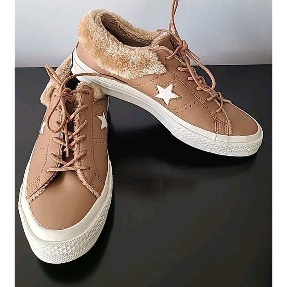 NWOB Converse Unisex One Star Tan Leather Fur Fleece Ox Jack Purcell M-7 W-9 - Picture 1 of 9